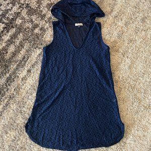 J. Valdi Navy Blue Hoodie Beach Swim Suit Cover Up Dress Womans sz Medium